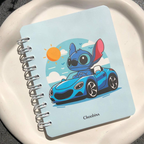 Choobina Cute Stitch Driving Blue Car Spiral Pocket Notebook