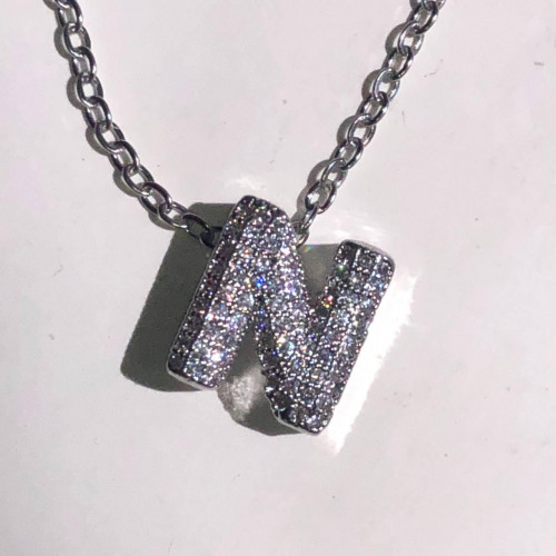  Iced Out Pave Crystal Initial Letter Pendant Necklace