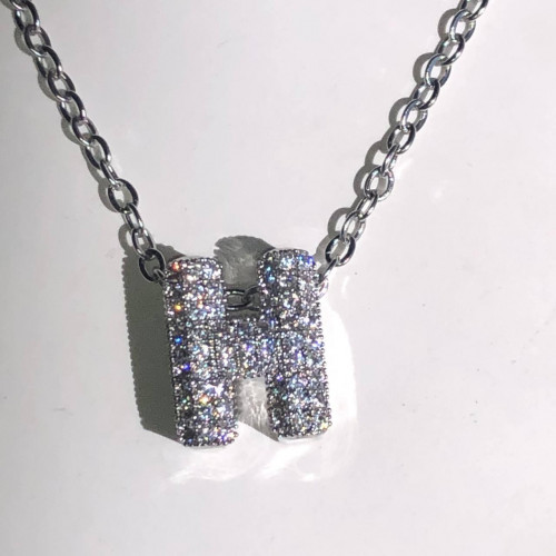  Iced Out Pave Crystal Initial Letter Pendant Necklace
