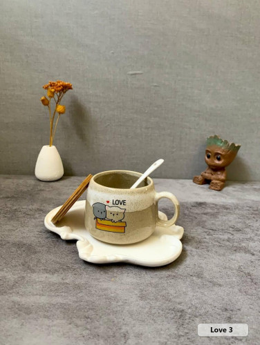 Fancy ceramic mug with wooden lid and spoon - an attractive gift