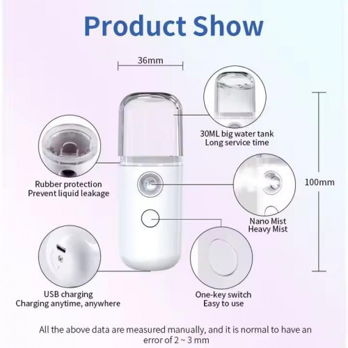 Rechargeable pocket cold mist humidifier (mini nano facial spray)