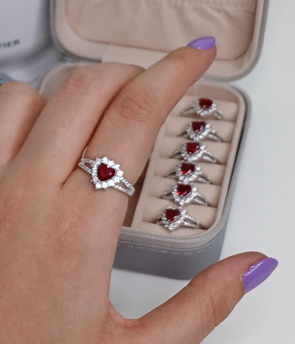 Red Gemstone Heart Girls' Ring