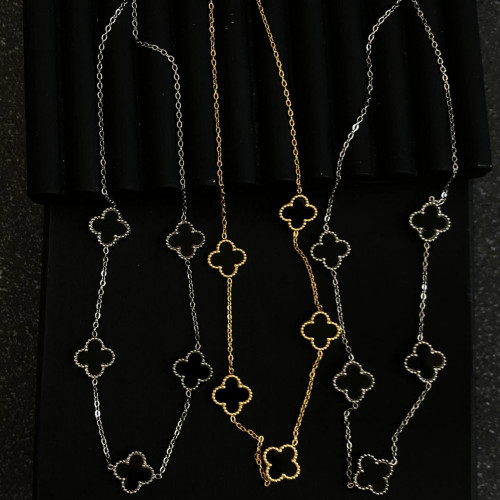 Van Cleef Style Clover Pendant Necklace (Black Onyx)