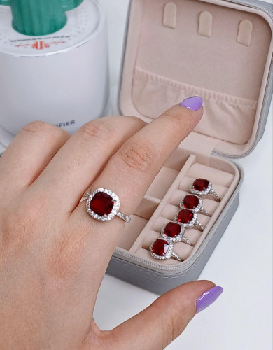 Red square gemstone ring for girls