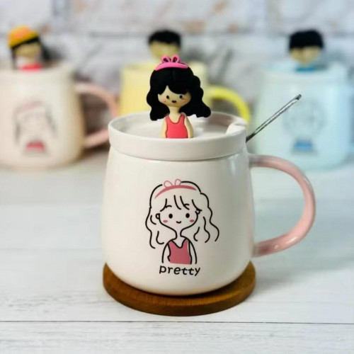 Fantasy Cartoon Ceramic Mug with Lid and Spoon 