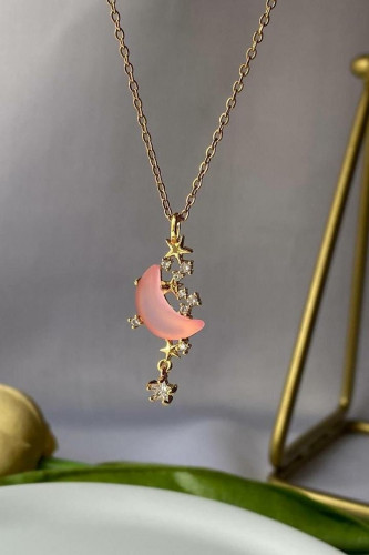 Pink moon girl necklace