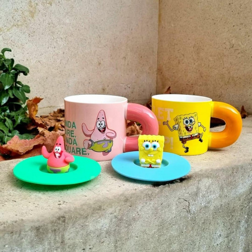 Silicone lid mug with SpongeBob and Patrick fantasy design