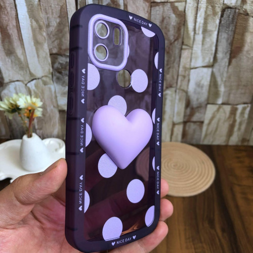  Cute 3D Puff Heart Phone Case for Xiaomi Redmi A1+ 4G – Purple Polka Dot