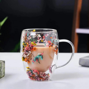 ماگ پیرکس دولایه طرح گلدار